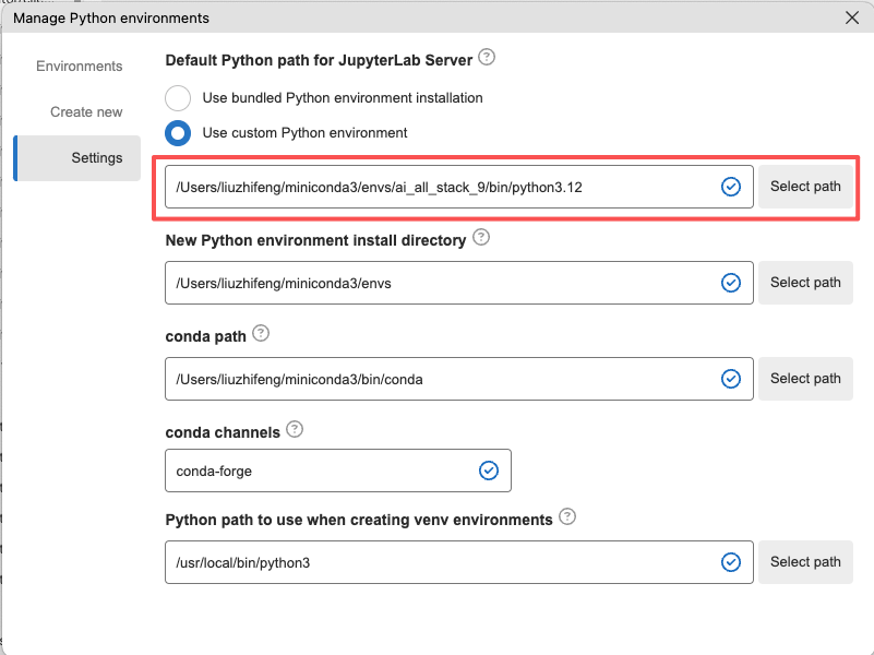 选择新的虚拟环境